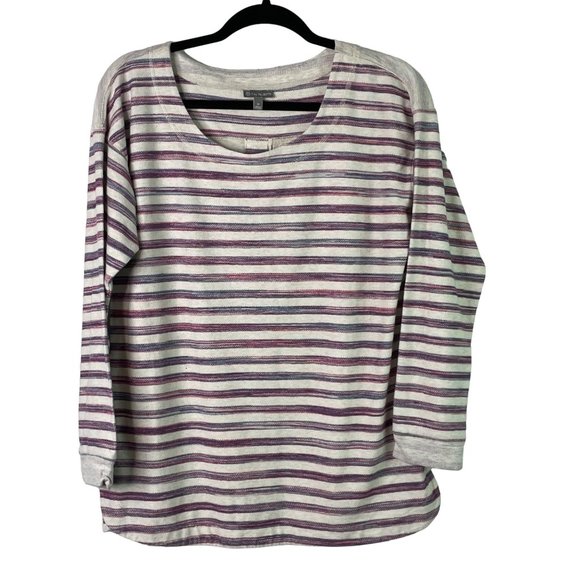 T by Talbots Top Button Back Striped Long Sleeve Size M Heather - Picture 1 of 10